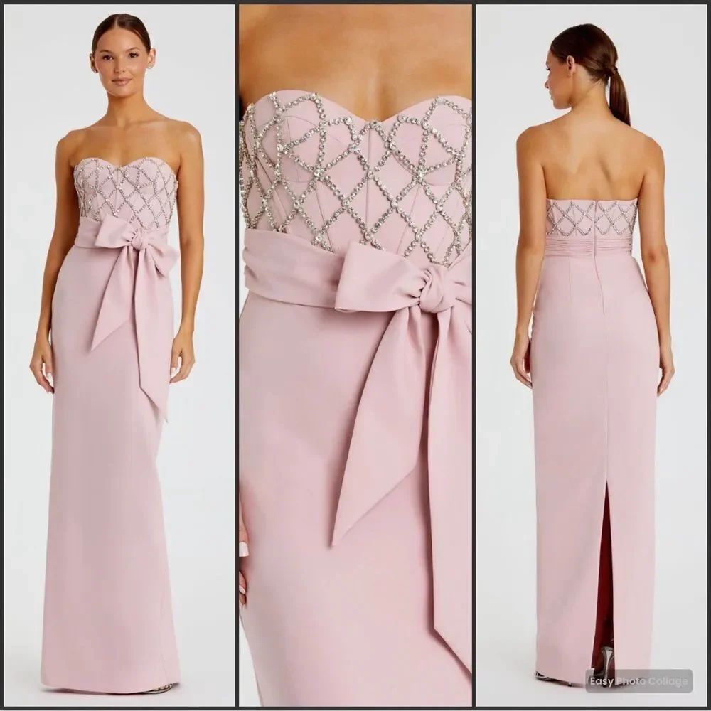 MAC DUGGAL 2294 Strapless Crepe Embellished Bustier Gown With Bow